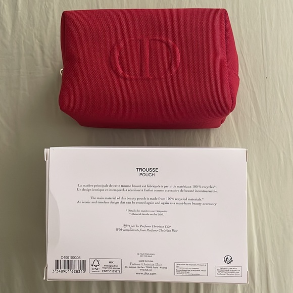 Dior Beauty Red Canvas Embossed Logo Makeup Toiletry Bag Zip Pouch - Picture 9 of 9